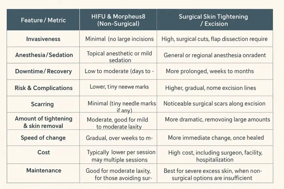 Table showing benefits of Lipo Freeze 2 U Dagenham treatments for skin tightening following weight loss injections.